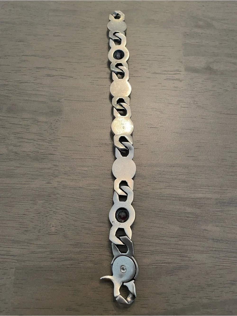 Sterling Silver Floral Link Bracelet with Red Accents